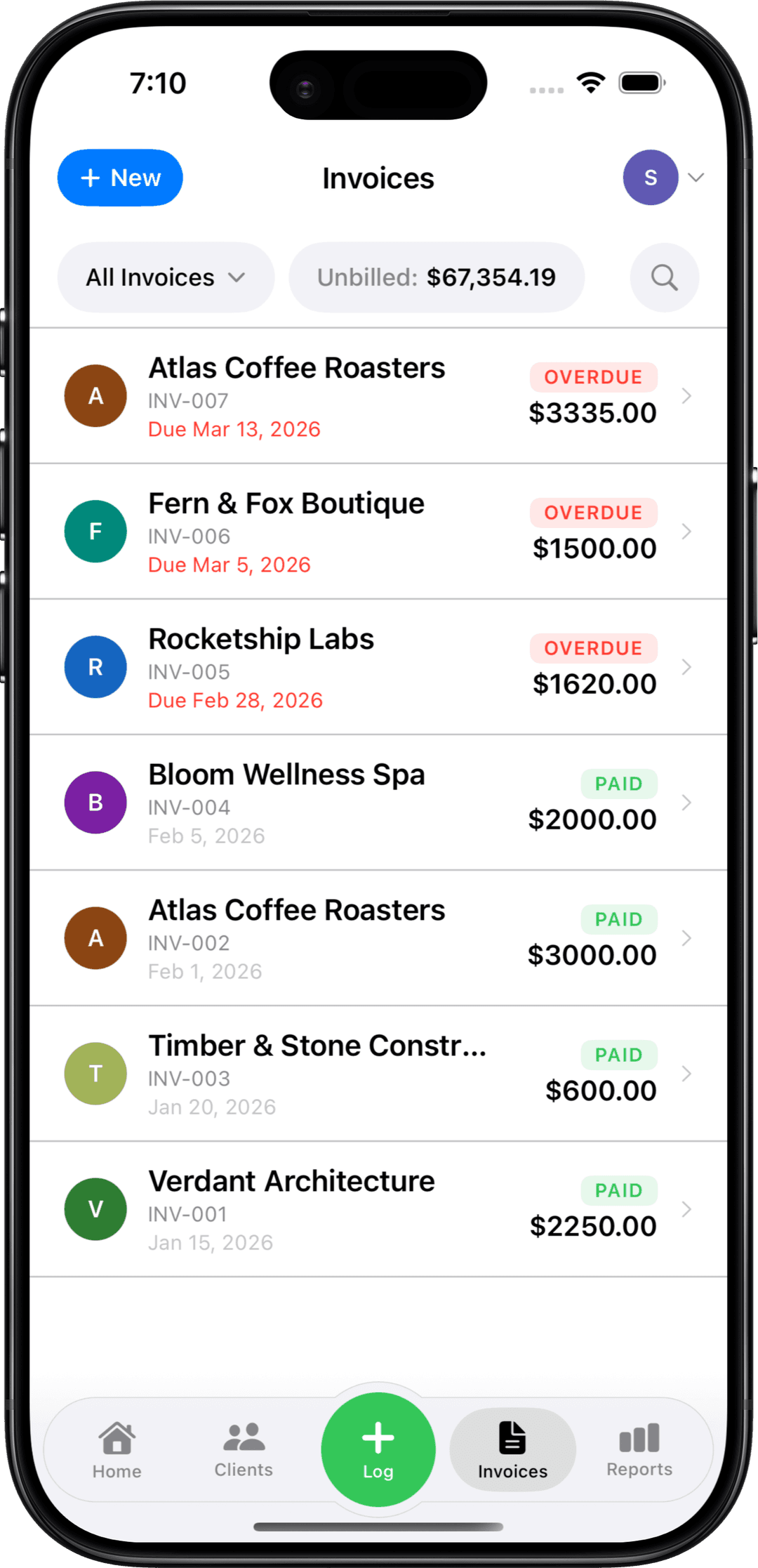 Invoice list showing all invoices paid via Stripe